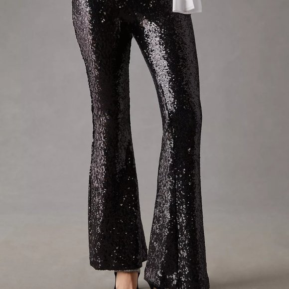 Anthropologie The Joni Sequined Flare Leg Pants Black - Picture 1 of 4